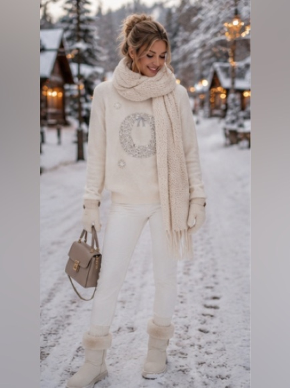 ORVIS ivory wool and angora Christmas wreath sweater